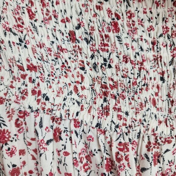 Japna Strapless Wide Leg Jumpsuit Ruffles Cream Red Floral Flare Smocked Size S - Picture 10 of 13